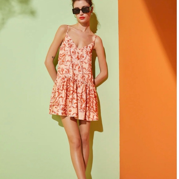 AMUR Dresses & Skirts - Amur Angela Mini Dress Women’s Size 0 Apricot Baroque Tile Organic Cotton NWT